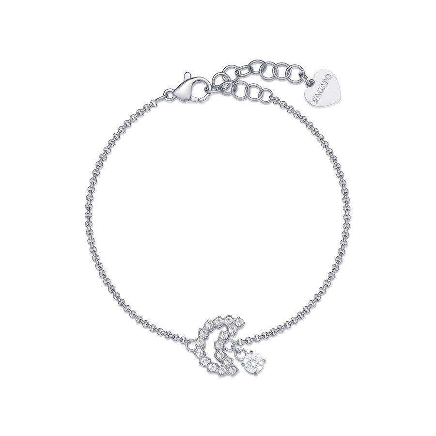Bracciale con Luna centrale fatta di cristalli bianchi in acciaio lucido color argento di
Sagapò della collezione Twinkle con piccolo charm a punto luce