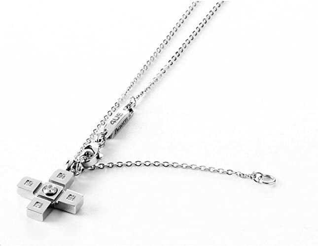 4US Gioielli 4UCL0863 Collana da Uomo con Croce in Acciaio e Zirconi