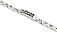 Carica l&#39;immagine nel visualizzatore di Gallery, 4US Gioielli 4UBR0729 Bracciale da Uomo in Acciaio con Targhetta e Pietre Nere
