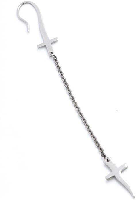Mono Orecchino pendente lungo con Charm a forma di Pugnale in Acciaio color argento