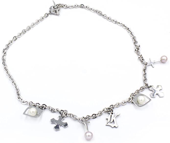 KRIS Collana Donna in Acciaio con Perle d'acqua dolce e charm