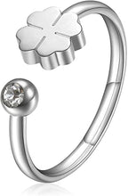 Carica l'immagine nel visualizzatore di Gallery, anello con quadrifoglio e cristallo bianco con misura regolabile in acciaio lucido di Sagapo click
