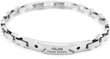 Carica l&#39;immagine nel visualizzatore di Gallery, 4US Gioielli 4UBR0733 Bracciale da Uomo in Acciaio con Targhetta e Pietre Nere
