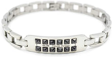 Carica l&#39;immagine nel visualizzatore di Gallery, 4US Gioielli 4UBR0729 Bracciale da Uomo in Acciaio con Targhetta e Pietre Nere
