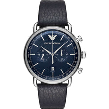 Carica l&#39;immagine nel visualizzatore di Gallery, EMPORIO ARMANI AR11105 Aviator Orologio Cronografo Uomo in Pelle Blu Notte
