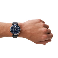 Carica l&#39;immagine nel visualizzatore di Gallery, EMPORIO ARMANI AR11105 Aviator Orologio Cronografo Uomo in Pelle Blu Notte
