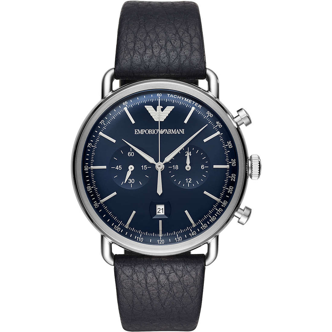 EMPORIO ARMANI AR11105 Aviator Orologio Cronografo Uomo in Pelle Blu Notte