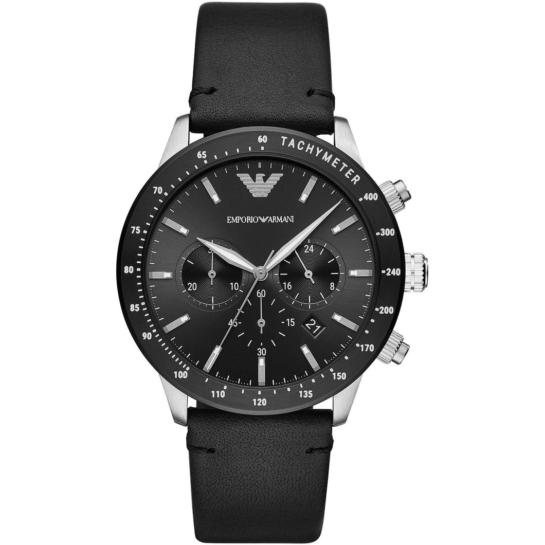 EMPORIO ARMANI AR11243 Mario Orologio Cronografo Uomo in Pelle Nero