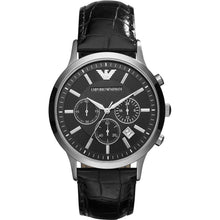 Carica l&#39;immagine nel visualizzatore di Gallery, EMPORIO ARMANI AR2447 Renato Orologio Cronografo Uomo in Pelle Nero
