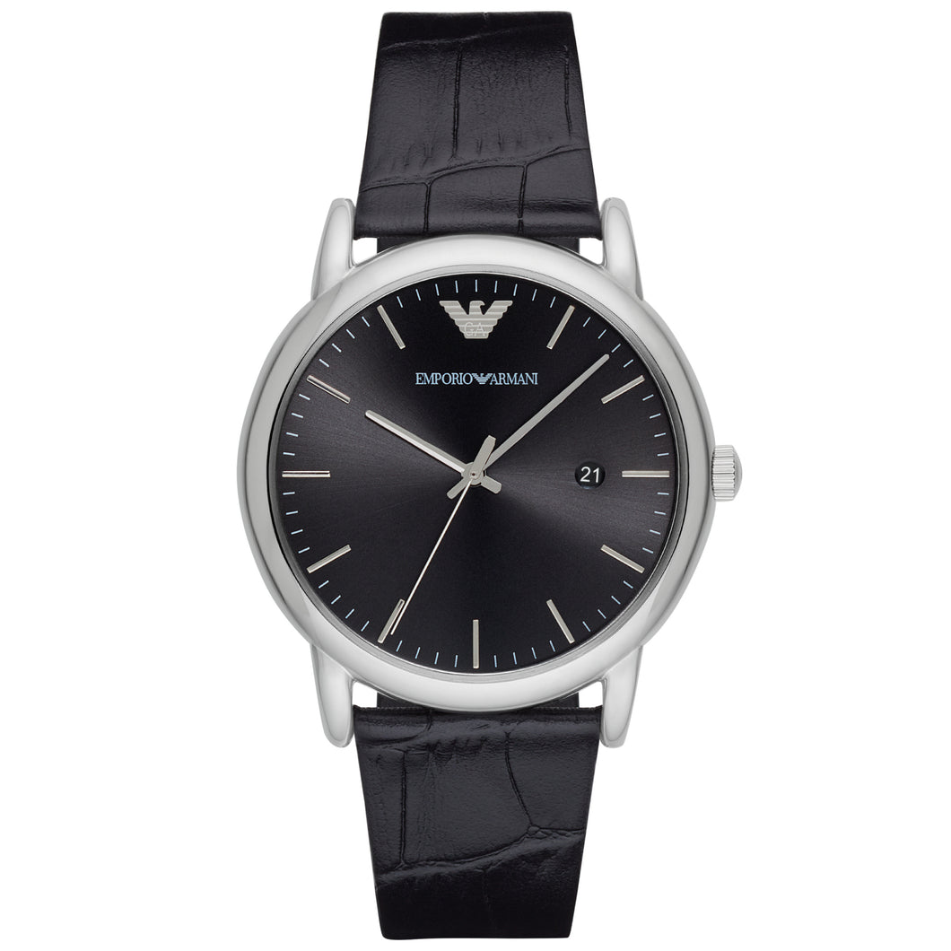 EMPORIO ARMANI AR2500 Luigi Orologio Uomo in Pelle Nero e Quadrante Nero
