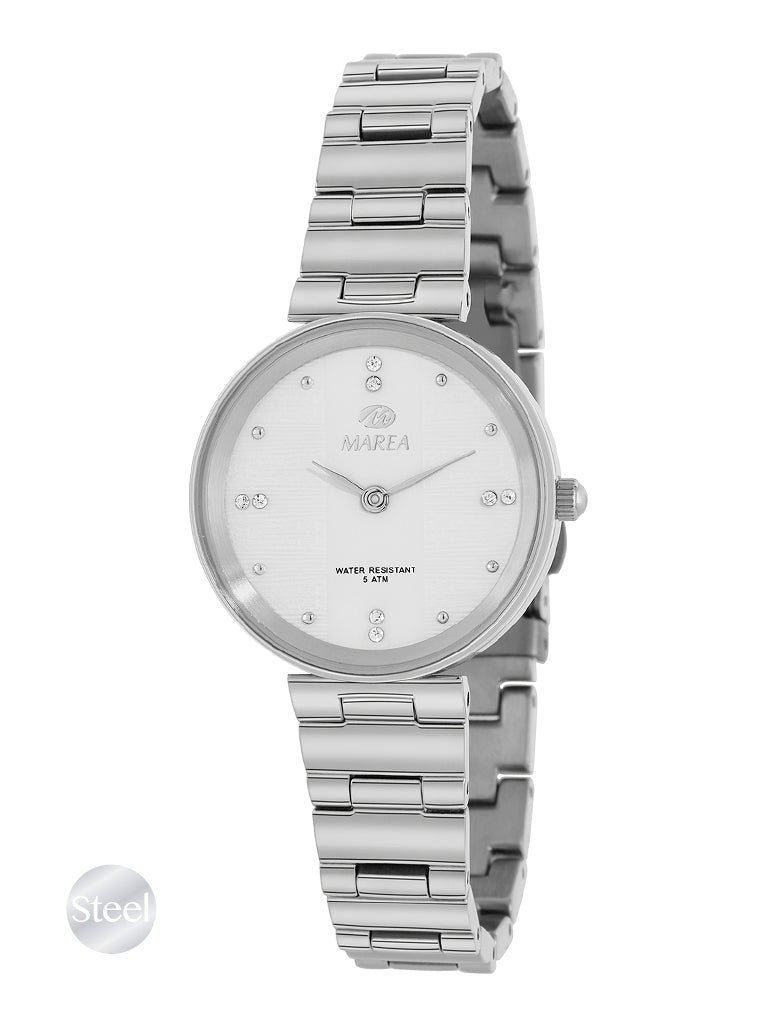 MAREA B54202/1 Orologio da Donna in Acciaio Quadrante Bianco e Strass