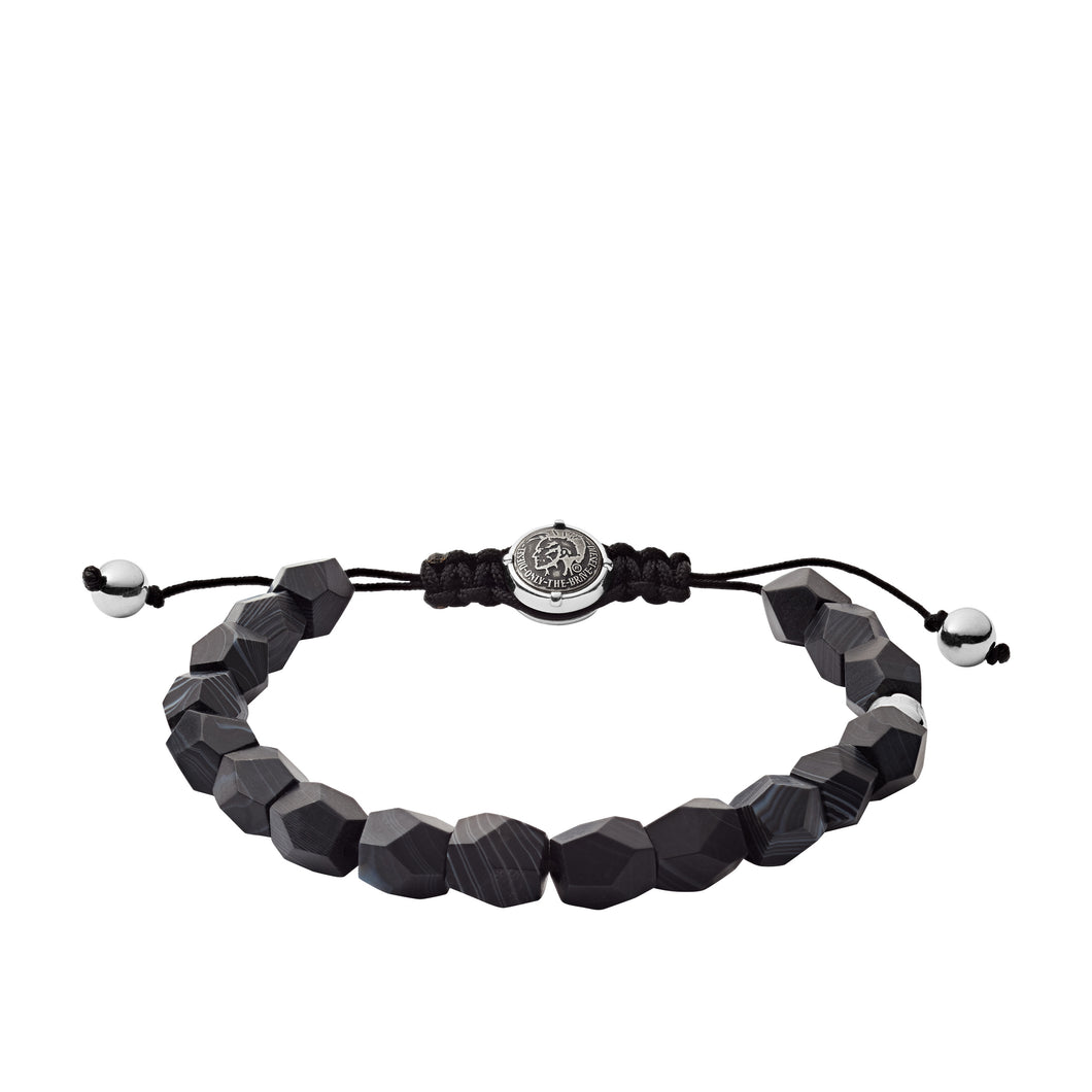 DIESEL DX1134040 Beads Bracciale Uomo con Agata Nera tessuto e Acciaio