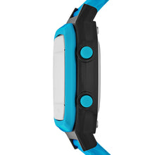 Carica l&#39;immagine nel visualizzatore di Gallery, FOSSIL FS5676 Orologio LCD digitale retrò in nylon Blue Azzurro Neon
