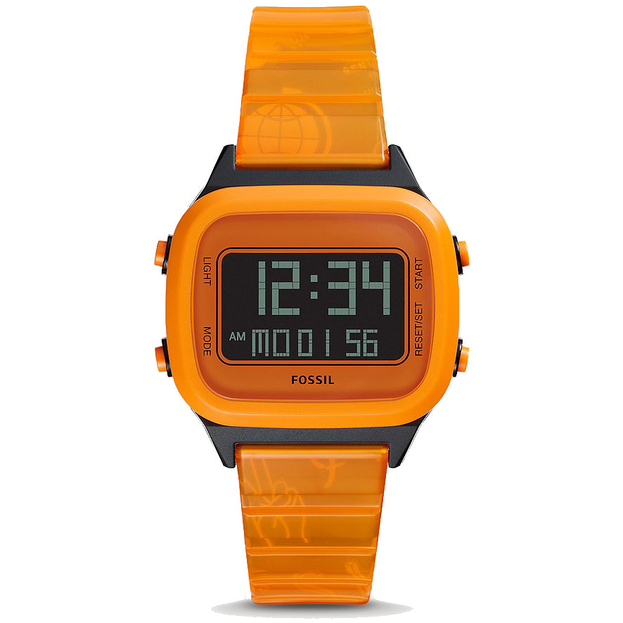 FOSSIL FS5678 Orologio LCD digitale retrò in nylon Arancione neon
