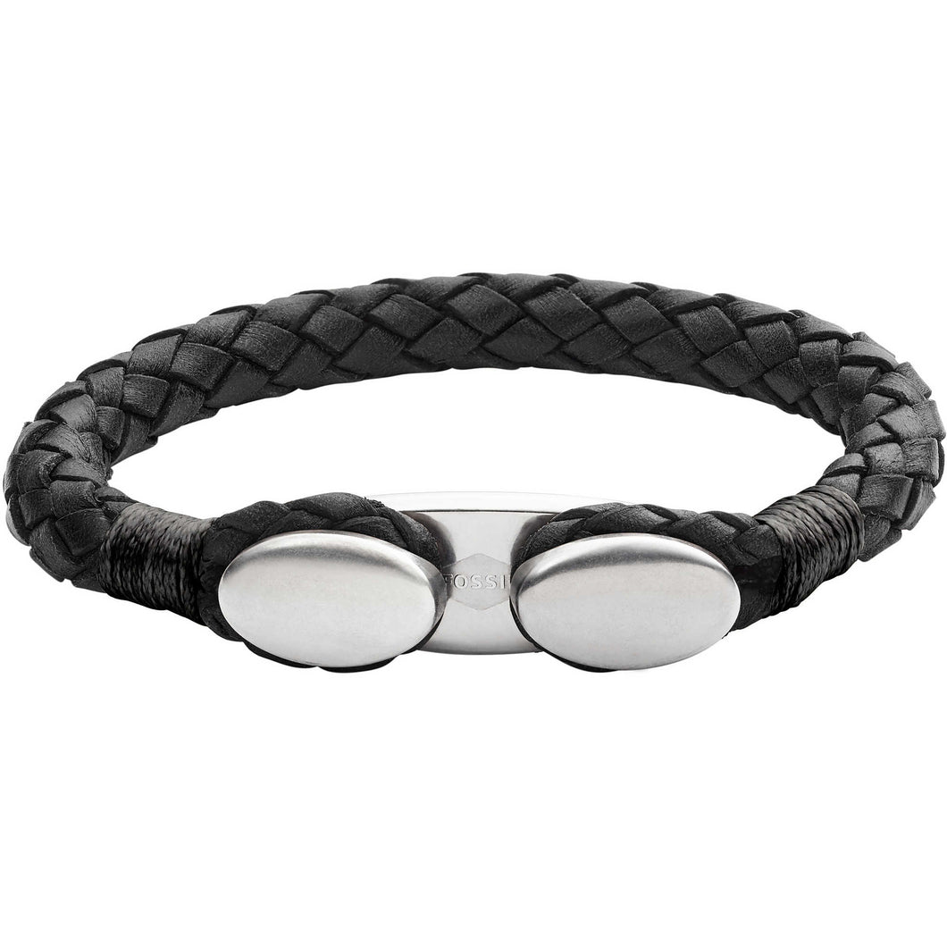 Fossil JF02625040 Bracciale Uomo in Acciaio e Cuoio Intrecciato - Vintage Casual