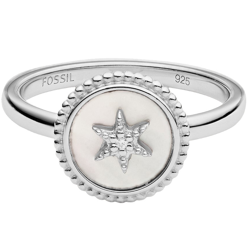 Fossil JFS00503040 Anello Donna in Argento con Madreperla e Cristalli - Vintage Star