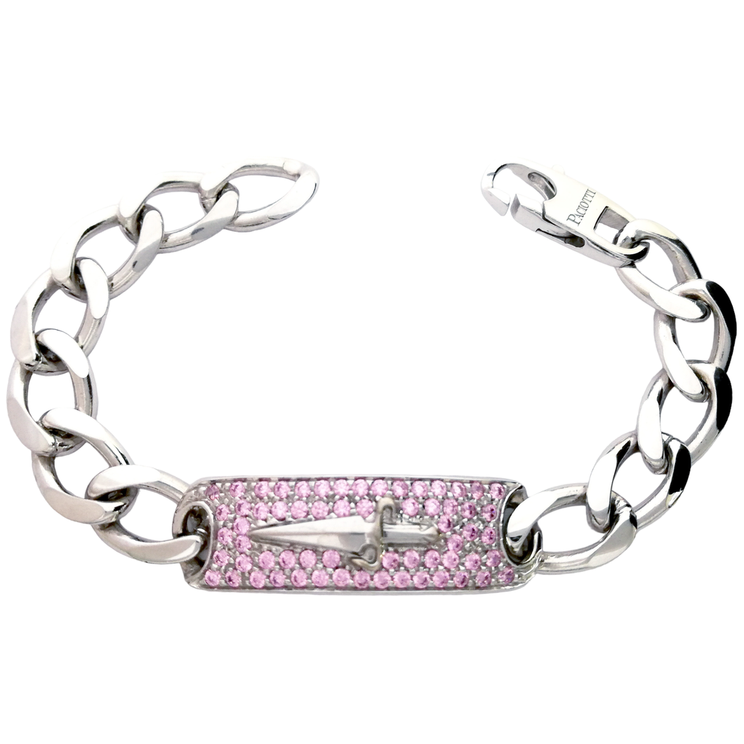 JPBR0307B CESARE PACIOTTI Jewels Bracciale con Targa e Pavè di Pietre Rosa in Argento 925