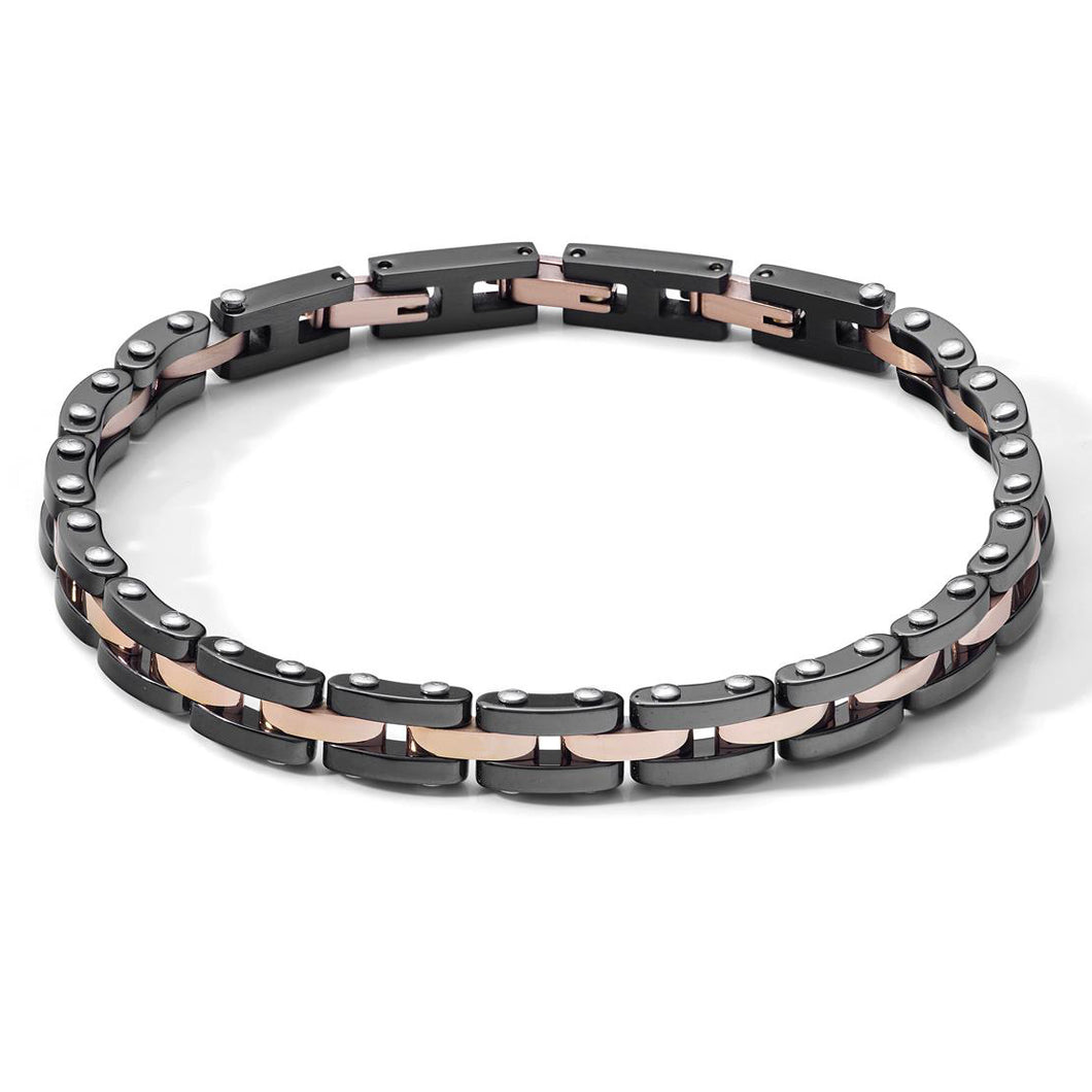 COMETE Uomo Acciaio UBR 1042 Bracciale con PVD Oro Rosa e Ceramica Nera - Costellation
