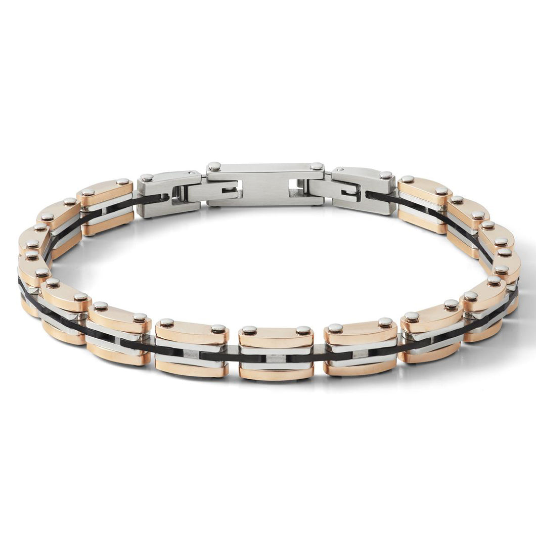 COMETE Uomo Acciaio UBR 1056 Bracciale Colore Argento e PVD Nero e Oro Rosa - Costellation