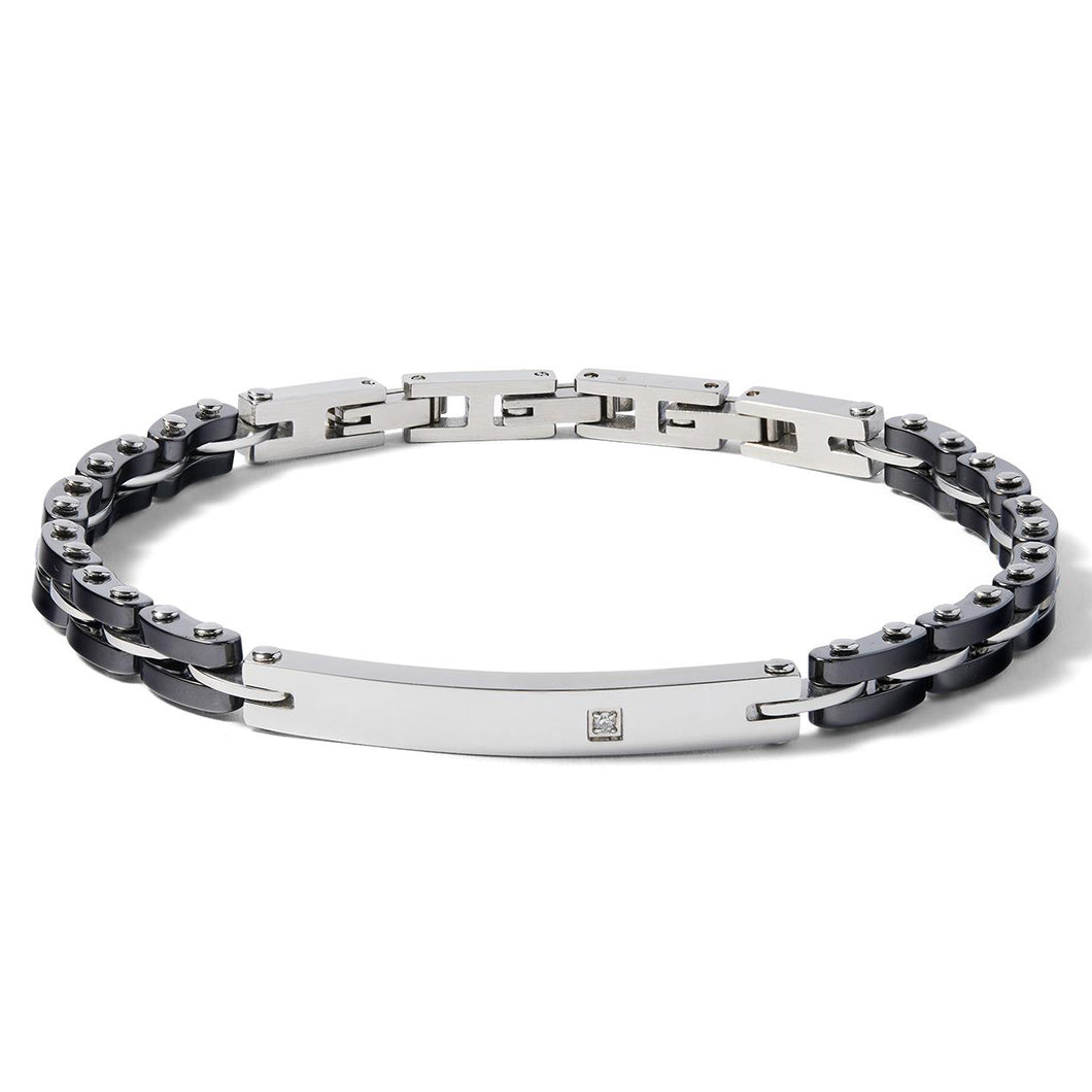 COMETE Uomo Acciaio UBR 1070 Bracciale Colore Argento e Ceramica Nera -Tyres