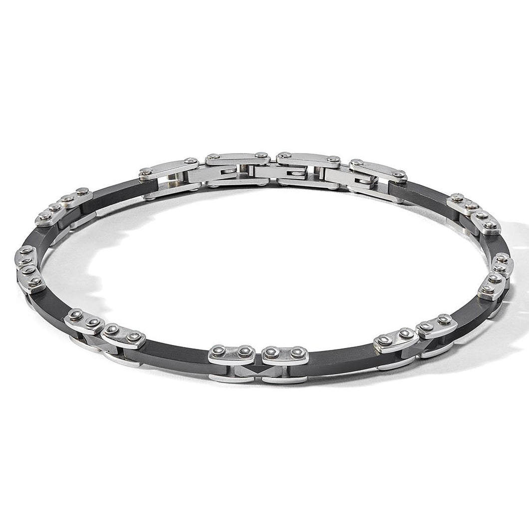 COMETE Uomo Acciaio UBR 1090 Bracciale Bicolore Nero e Argento con ceramica - Ceramic