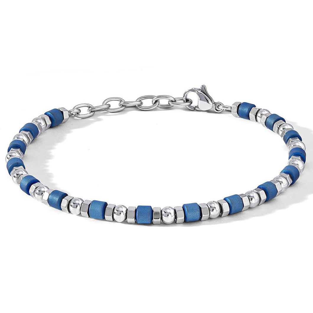 COMETE Uomo Acciaio UBR 1100 Bracciale a filo con perline di Ematite Blu - District