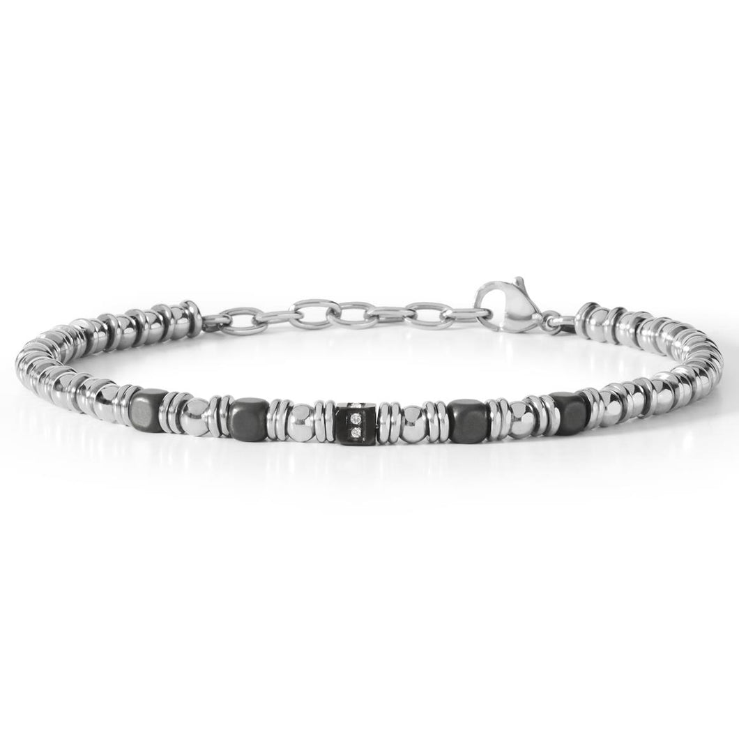 COMETE Uomo Acciaio UBR 884 Bracciale a filo con PVD Nero Zirconi e perline - District