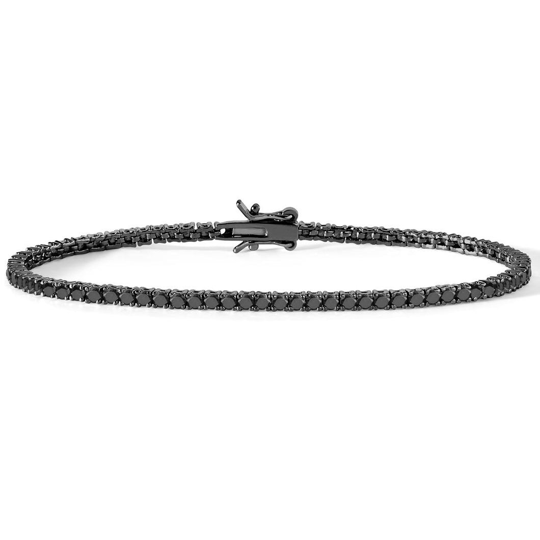 COMETE Uomo Argento UBR 899 Bracciale Nero con Zirconi Neri da 2mm - Tennis