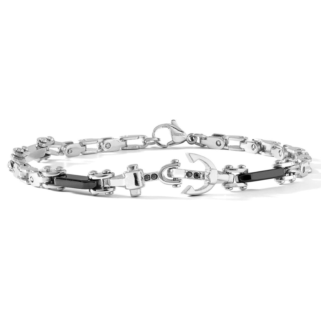 COMETE Uomo Acciaio UBR 908 Bracciale Colore Argento con Ceramica e Zirconi Neri - Navy