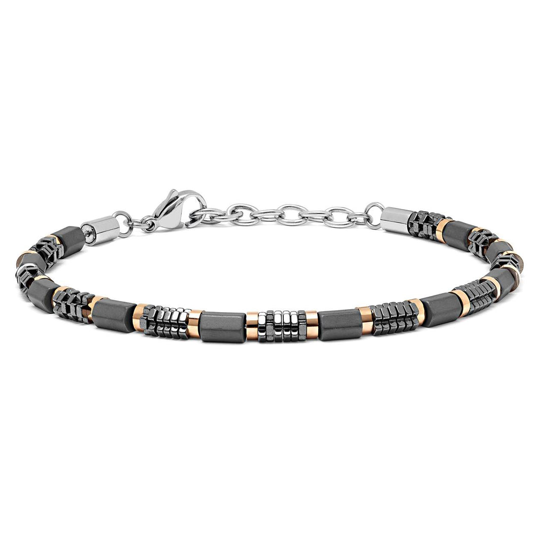 COMETE Uomo Acciaio UBR 968 Bracciale a filo Multicolor con perline di Ematite - District