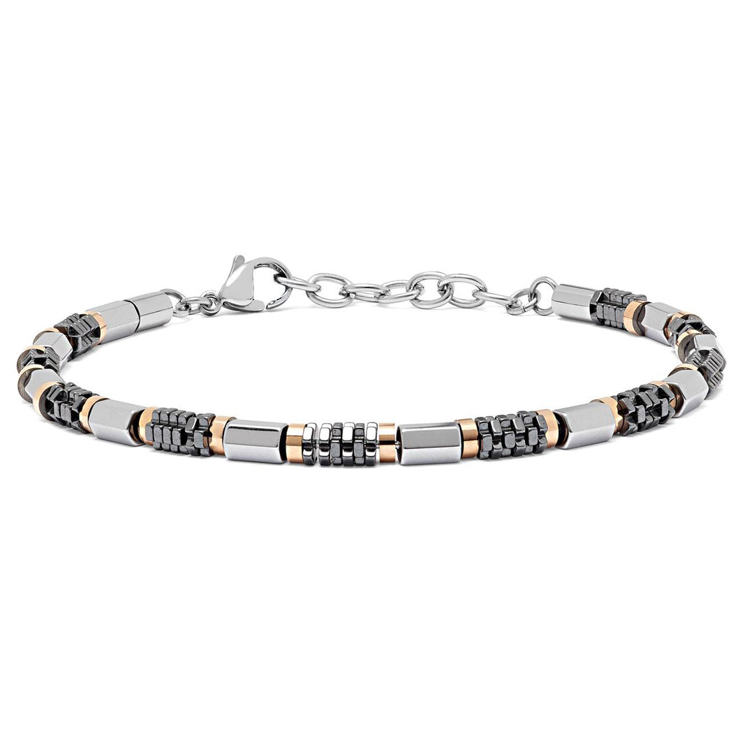 COMETE Uomo Acciaio UBR 969 Bracciale a filo Multicolor con perline di Ematite - District