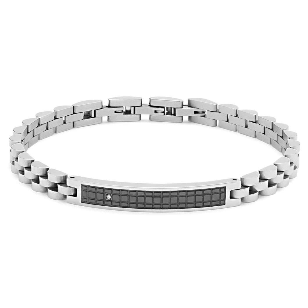 COMETE Uomo Acciaio UBR 981 Bracciale Bicolore Nero e Argento - Tyres