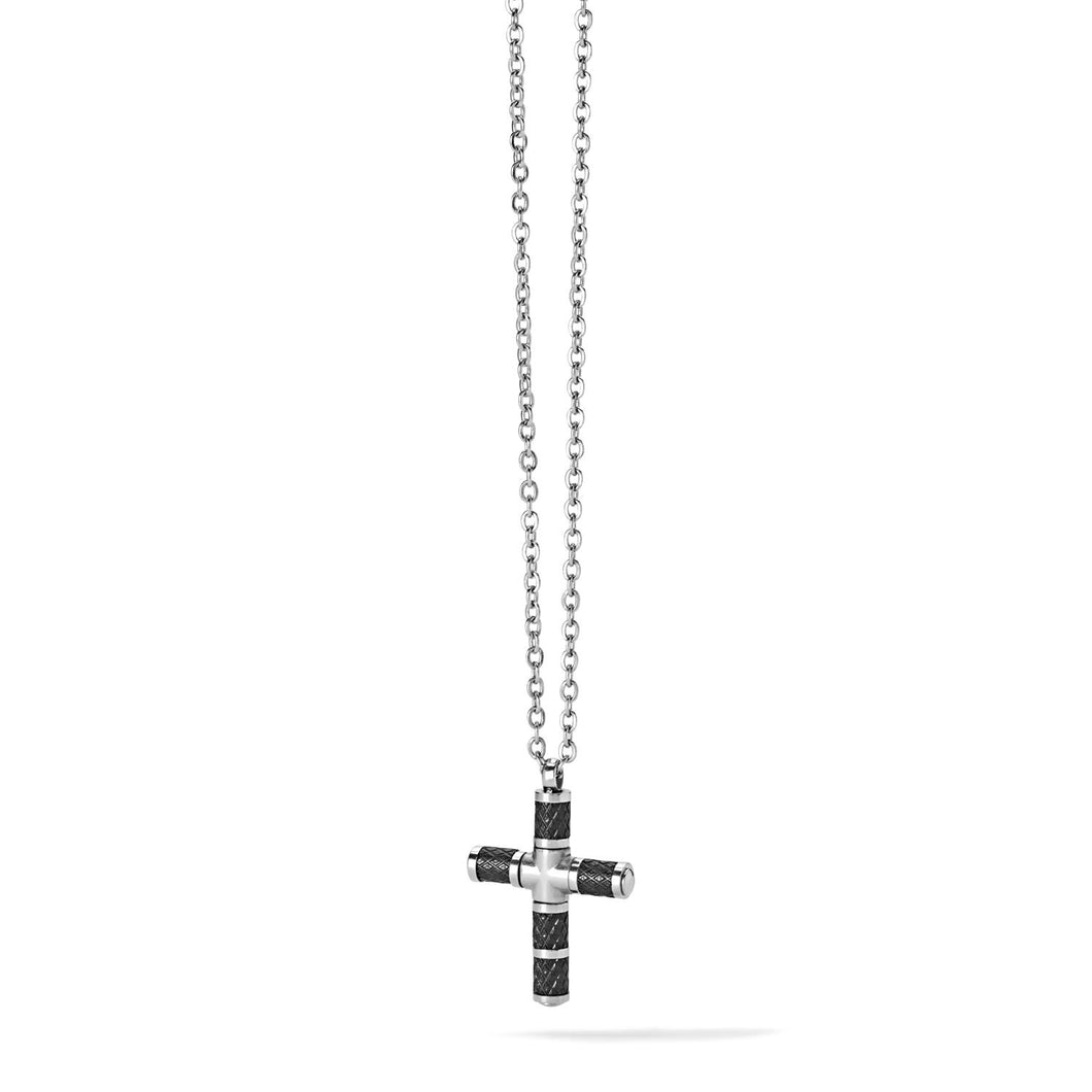 COMETE Uomo Acciaio UGL 681 Girocollo con Croce Bicolore - Texture