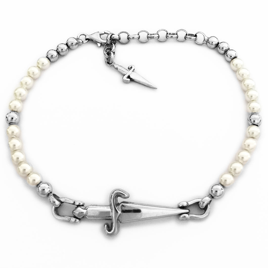 JPBR0380B CESARE PACIOTTI Jewels Rosario a Bracciale con Spadino in Argento 925 e perle