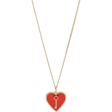 Carica l&#39;immagine nel visualizzatore di Gallery, Fossil JF03297710 Collana Donna con Ciondolo Cuore e Chiave in Acciaio Dorato e Smalto Rosso - Vintage Motifs
