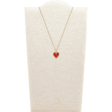 Carica l&#39;immagine nel visualizzatore di Gallery, Fossil JF03297710 Collana Donna con Ciondolo Cuore e Chiave in Acciaio Dorato e Smalto Rosso - Vintage Motifs
